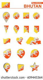 Bhutan Flag Collection. Big set for design. Vector Illustration.