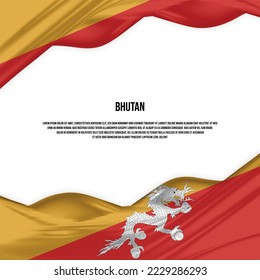 Bhutan flag design. Waving Bhutan flag made of satin or silk fabric. Vector Illustration.