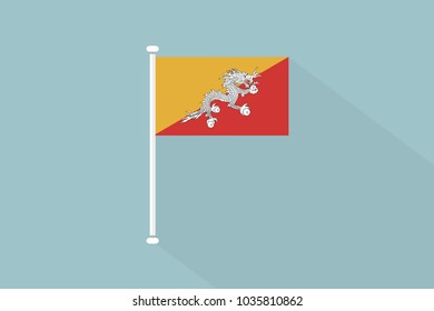 Bhutan Flag with flagpole,vector illustration