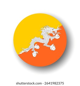Bhutan flag - flat vector circle icon or badge with dropped shadow.
