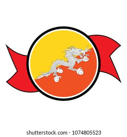 Bhutan flag in glossy round button of icon. flag logo of Bhutan emblem isolated on white background, Bhutan national concept sign, Vector illustration.