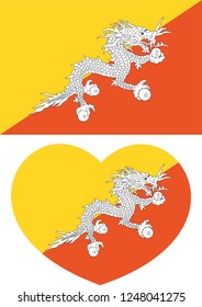 Bhutan flag in a Heart vector, sticker, language