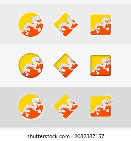 Bhutan flag icons set, vector flag of Bhutan. Three versions of icon.