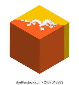Bhutan Flagge - isometrischer 3D Würfel isoliert auf weißem Hintergrund. Vektor-Objekt.