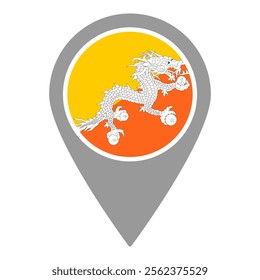 Bhutan flag location pin, flag application, Flag on Location Pin, graphic design, map pointer, vector illustration.