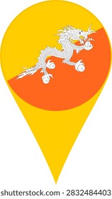 Bhutan Flag Location Pin Map Marker Bhutanese Destination GPS Vector Icon