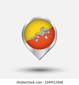 Bhutan flag map pointer with shadow. Vector illustration