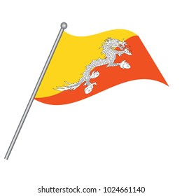 Bhutan Flag with Metal Pole. Vector illustration.