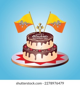 Bhutan Flag National Day with a Cake on a Blue Background