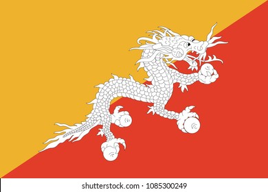 Bhutan flag with official colors and the aspect ratio of 2:3. Flat vector illustration.