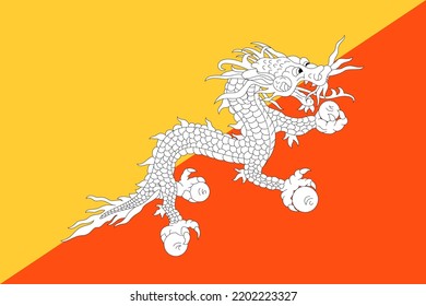 Bhutan flag. Official colors. Correct proportion. Vector illustration