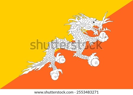 Bhutan flag in official colors, dimensions and aspect ratio. Vector flag symbolizing national pride, identity, heritage, patriotism and authority