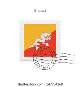 Bhutan Flag Postage Stamp on white background. Vector illustration.