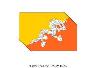 Bhutan flag - rectangle colorful flag representing a country cultural identity and heritage. The essence of national pride and unity. Attached by the corners in a paper album