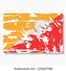 Bhutan flag with scratches, vector flag of Bhutan.