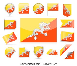 Bhutan Flag Set - Vector Illustration