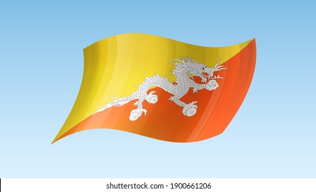 Bhutan Flaggenstaatsymbol einzeln auf nationalem Hintergrund. Grußkarte Nationaler Unabhängigkeitstag des Königreichs Bhutan. Illustrationsbanner mit realistischer Staatsflagge.
