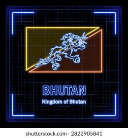 Bhutan flag symbol. Tech cyber data concept, editable strokes flag collection, bright neon design.