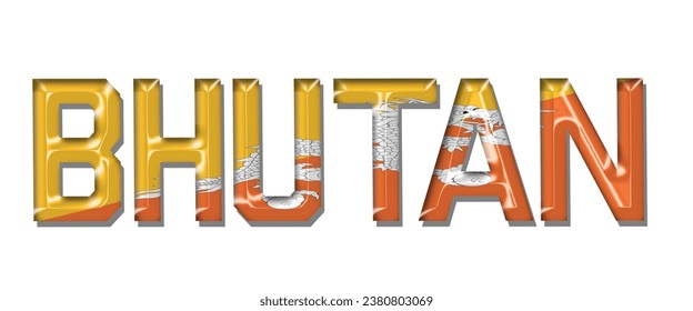 BHUTAN flag text font, 3D BHUTAN colorful background, BHUTAN flag vector illustration