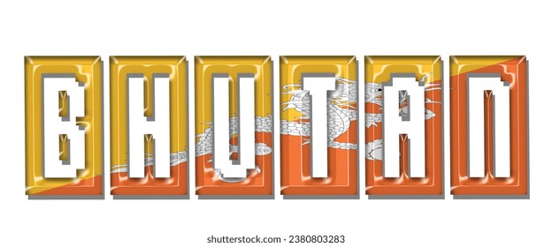 BHUTAN-Fahnentext-Schriftart, 3D-BHUTAN-bunter Hintergrund, BHUTAN-Flagge, Vektorgrafik