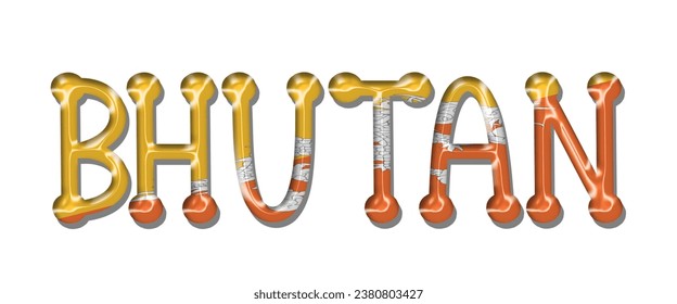 BHUTAN flag text font, 3D BHUTAN colorful background, BHUTAN flag vector illustration