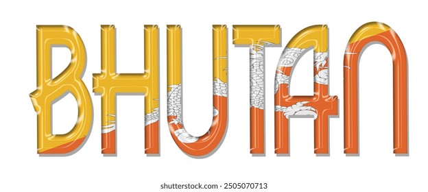 Bhutan flag text font, 3D Bhutan flag colorful background, Bhutan flag vector illustration