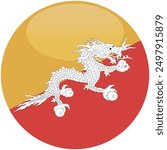 Bhutan flag vector icon. Glossy round icon with flag of the Bhutan on white background