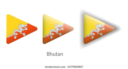 Iconos vectoriales de la bandera de Bután establecidos en forma de triángulo redondeado