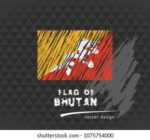 Bhutan flag, vector sketch hand drawn illustration on dark grunge background