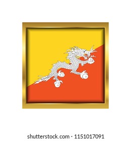 Bhutan Flag Vector Square Icon - Illustration, Flag of Bhutan. Abstract concept, icon,golden square, button. Raster illustration on white background.