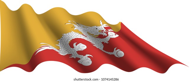 Bhutan flag wave flying on white background vector illuatration. 