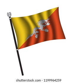 Bhutan flag , flag of Bhutan waving on flag pole, vector illustration EPS 10.