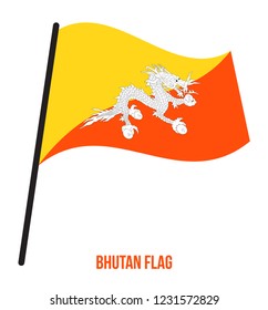 Bhutan Flag Waving Vector Illustration on White Background. Bhutan National Flag.
