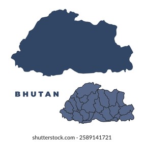 Bhutan flat and outline vector map set