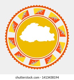 Bhutan flat stamp. Round logo with map and flag of Bhutan. Vector illustration.