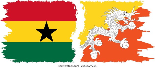 Bhutan and Ghana grunge flags connection, vector