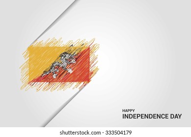 Bhutan Happy independence day scribble flag. Hand drawn Country flag on Gray crumbled paper. vintage background wallpaper vector illustration.
