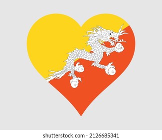 Bhutan Heart Flag. Bhutanese Love Shape Country Nation National Flag. Kingdom of Bhutan Banner Icon Sign Symbol. EPS Vector Illustration.