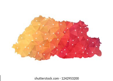 Bhutan Map - Abstract geometric rumpled triangular low poly style gradient graphic on white background , line dots polygonal design for your . Vector illustration eps 10.