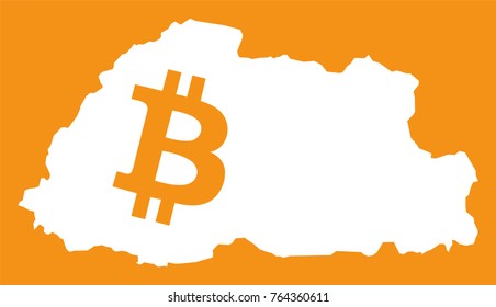 Bhutan map with bitcoin crypto currency symbol illustration
