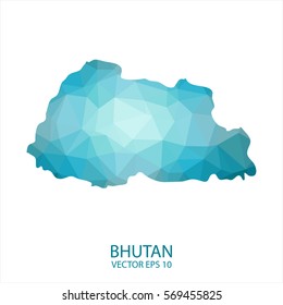 Bhutan map - blue geometric rumpled triangular low poly style gradient graphic background , polygonal design for your . Vector illustration eps 10.