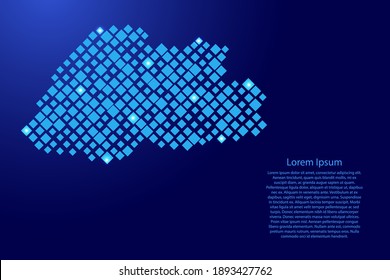 Bhutan map from blue pattern rhombuses of different sizes and glowing space stars grid. Vector illustration. 