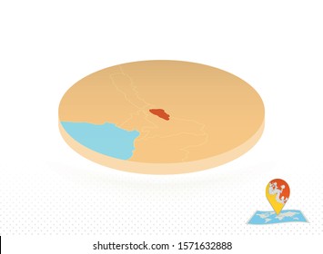 Bhutan map designed in isometric style, orange circle map of Bhutan for web, infographic and more.