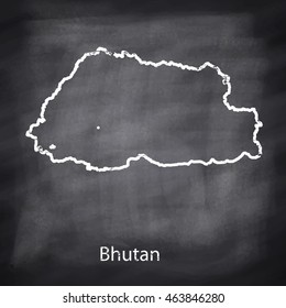 Bhutan map drawn with chalk on blackboard background