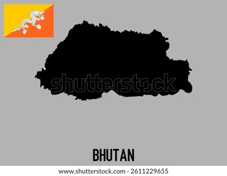 Bhutan Map and flag - black World Map and flag International vector template with High detailed isolated on grey background - Vector
