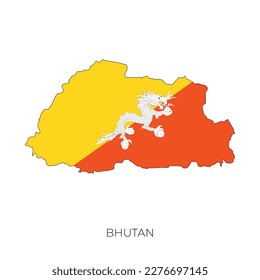 Bhutan map and flag. Detailed silhouette vector illustration
