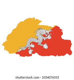 Bhutan map with flag inside and ribbon