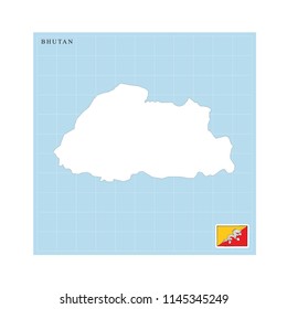 Bhutan map and flag on blue and white grid vector illustration