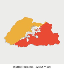 mapa de bután con bandera en fondo gris