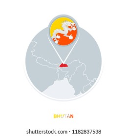 Bhutan map and flag, vector map icon with highlighted Bhutan